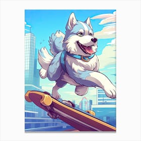Alaskan Malamute Dog Skateboarding Illustration 3 Canvas Print