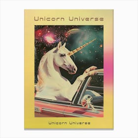 Unicorn Driving A Retro Car In Space 1 Poster Canvas Print