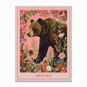 Floral Animal Painting Grizzly Bear 4 Poster Canvas Print