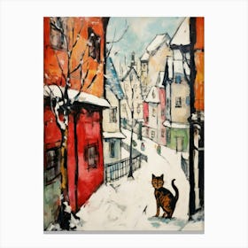 Cat In The Streets Of Lucerne   Switzerland With Snow Canvas Print