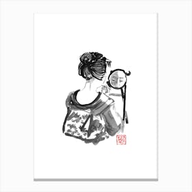 Geisha In The Mirror Canvas Print