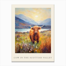 Brushstroke Impressionism Style Painting Of A Highland Cow In The Scottish Valley Poster 2 Canvas Print