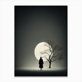 Silhouette of a Lone Figure Under the Full Moon Toile