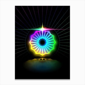 Neon Geometric Glyph in Candy Blue and Pink with Rainbow Sparkle on Black n.0199 Canvas Print