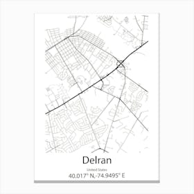 Delran,United States Minimalist Map 1 Canvas Print