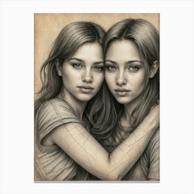 Two Girls Hugging Canvas Print