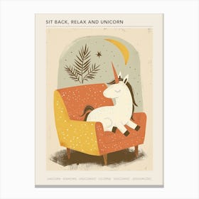 Unicorn Relaxing On An Arm Chair Poster Canvas Print