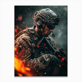 Soldier In Fire Canvas Print