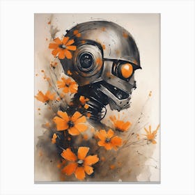 Robot Abstract Orange Flowers Painting (8) Canvas Print