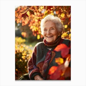 Elderly Woman Smiles Surrounded By A Vibrant Array Of Fall Foliage Golden And Crimson Leaves Frame 2 1 Canvas Print