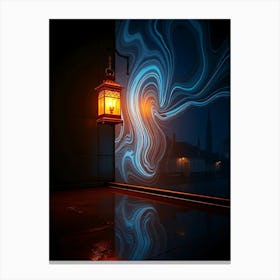 Lantern in a Room and Village in Reflection Canvas Print