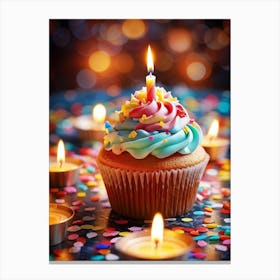 Cupcake Ablaze With Color Icing Swirling In A Kaleidoscope Pattern Single Candle Aglow Emulating A (3) Canvas Print