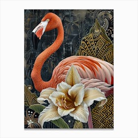 Greater Flamingo And Canna Lily Boho Print 1 Canvas Print