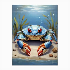 Happy Blue Crab Square Bathroom Animal Art Print 2 Canvas Print