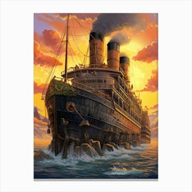 Titanic Ship At Sunset Sea Watercolour 1 Canvas Print