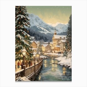 Vintage Winter Illustration Lech Austria 4 Canvas Print