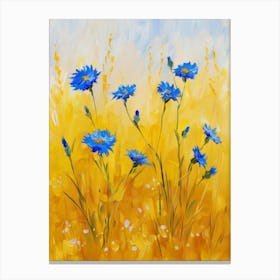 Blue Flowers In The Field Canvas Print