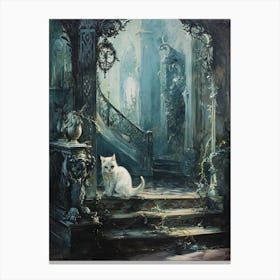 White Cat In Abandoned Castle Canvas Print