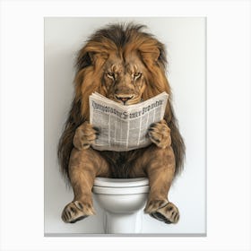 Lion On The Toilet Print Bathroom Print Lion Lover Gift Funny Bathroom Canvas Print