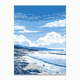 A Screen Print Of Croyde Bay Beach Devon2 Canvas Print