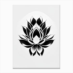 Lotus Flower, Buddhist Symbol Black And White Geometric 6 Canvas Print