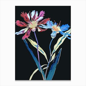 Neon Flowers On Black Cornflower 2 Canvas Print