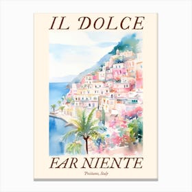 Il Dolce Far Niente Positano, Italy Watercolour Streets 2 Poster Canvas Print