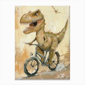 Dinosaur On A Bike Painting 3 Canvas Print