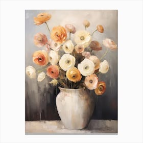 Ranunculus, Autumn Fall Flowers Sitting In A White Vase, Farmhouse Style 1 Canvas Print