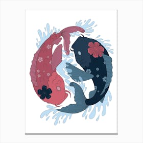 Floral koi fish yin yang Canvas Print