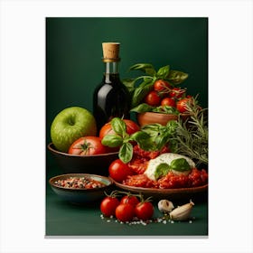 Italian Food On A Green Background Canvas Print