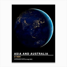 Asia And Australia At Night 1 Canvas Print