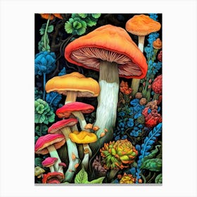 Mushrooms In The Forest nature illustration Canvas Print