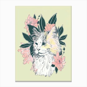 Cute Norwegian Cat With Flowers Illustration 1 Canvas Print