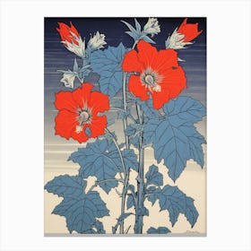 Kikyo Chinese Bellflower 4 Vintage Botanical Woodblock Canvas Print