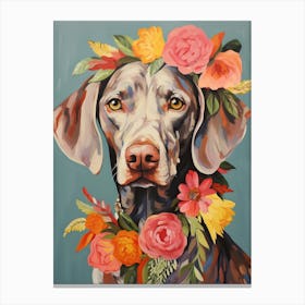 Weimaraner Portrait With A Flower Crown, Matisse Painting Style 1 Canvas Print