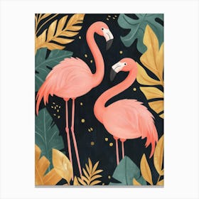 Tropical Plants With Flamingos Canvas Print