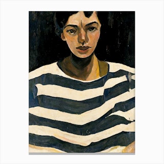 Portrait Of A Woman Wearing A Striped Shirt 2 Canvas Print