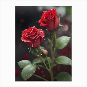 Red Roses At Rainy With Water Droplets Vertical Composition 57 Canvas Print