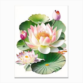 Lotus Flowers In Garden Decoupage 2 Canvas Print