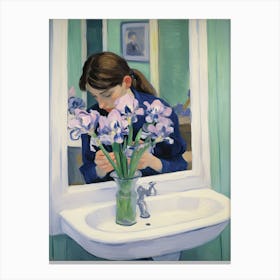 Bathroom Vanity Painting With A Iris Bouquet 1 Canvas Print