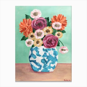 Dahlias And Roses Chinoiserie Canvas Print