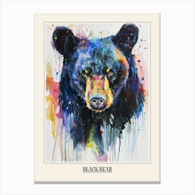 Black Bear Colourful Watercolour 3 Poster Canvas Print