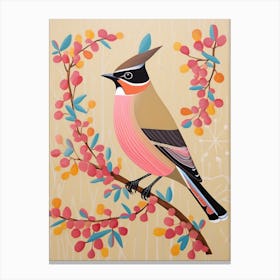 Pink Scandi Cedar Waxwing 2 Canvas Print
