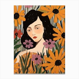 Woman With Autumnal Flowers Black Eyed Susan 1 Canvas Print