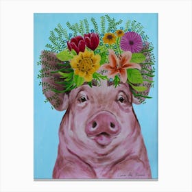 Frida Kahlo Pig Blue & Pink 1 Canvas Print