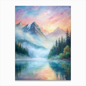 Sunrise By The Lake Watercolor Canvas Print