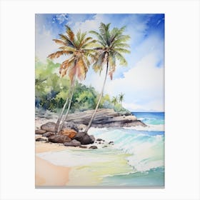 Watercolor Of Palm Trees On The Beach Canvas Print