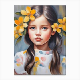 Little Girl With Yellow Flowers Canvas Print