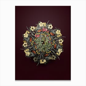Vintage Restharrows Flower Wreath on Wine Red n.2079 Canvas Print
